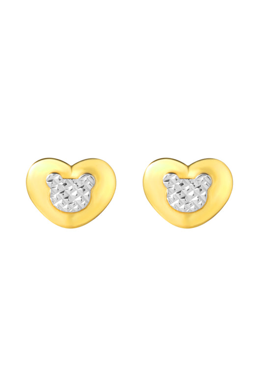 TOMEI Dual-Tone Baby Bear Heart Earrings, Yellow Gold 916