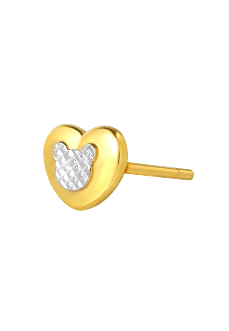 TOMEI Dual-Tone Baby Bear Heart Earrings, Yellow Gold 916