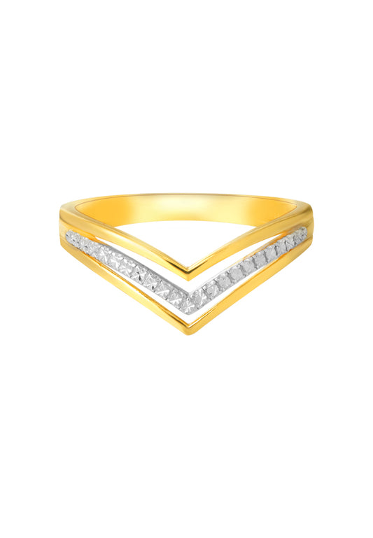 TOMEI Dual-Tone Layered V Ring, Yellow Gold 916