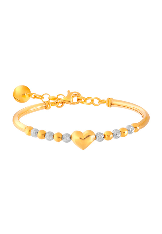 TOMEI Kids Dual- Tone Heart and Beads Bangle, Yellow Gold 916