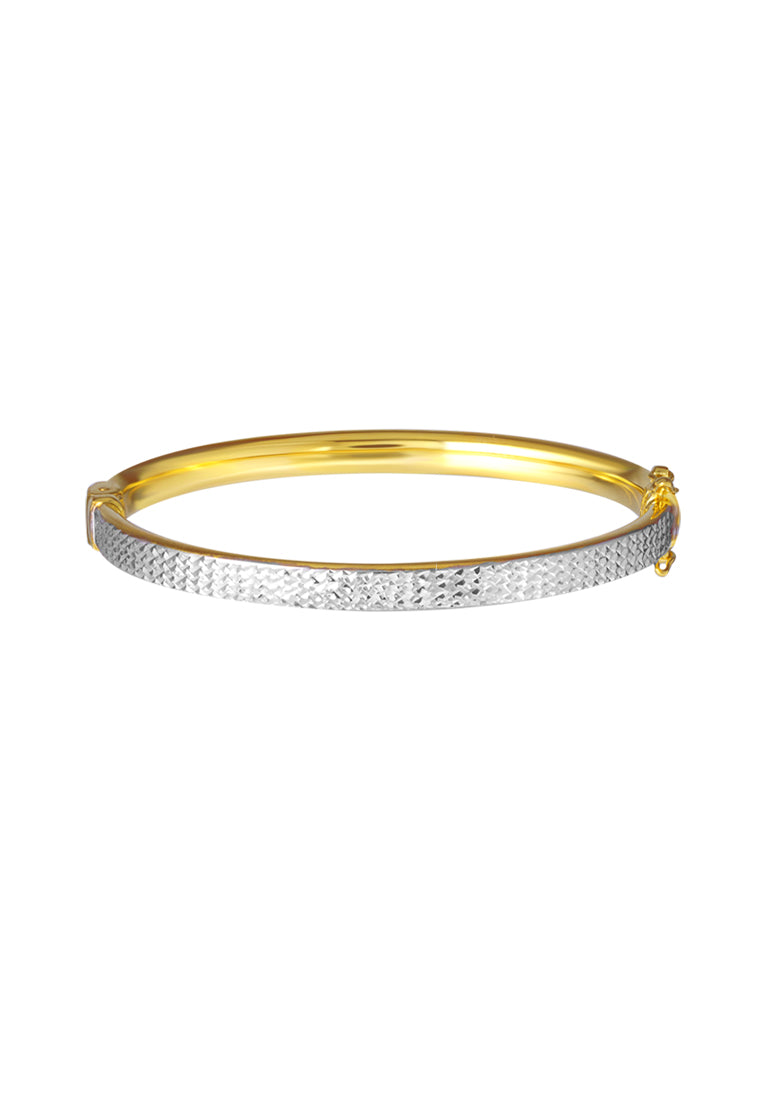 TOMEI Dual-Tone Lasered Cut Bangle, Yellow Gold 916