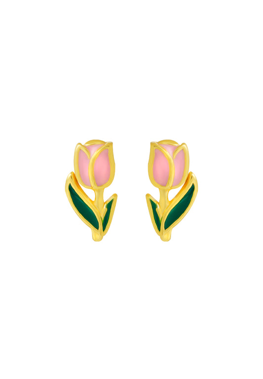 TOMEI Pink Petal Earrings, Yellow Gold 916