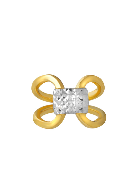 TOMEI Dual-Tone X-Shaped Ring, Yellow Gold 916