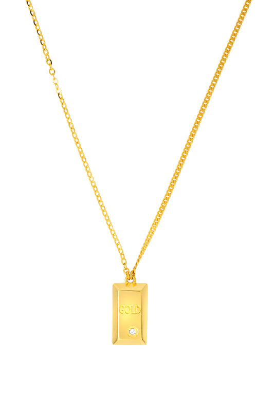 TOMEI Single Diamond Cut Goldbar Necklace, Yellow Gold 999