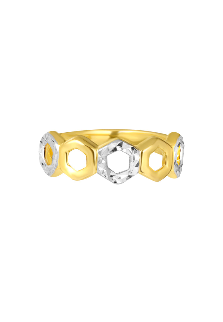 TOMEI Dual-Tone Oxagon Ring, Yellow Gold 916