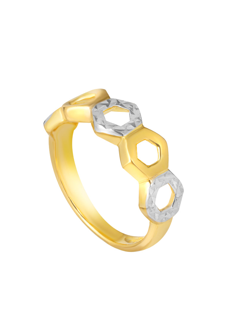 TOMEI Dual-Tone Oxagon Ring, Yellow Gold 916