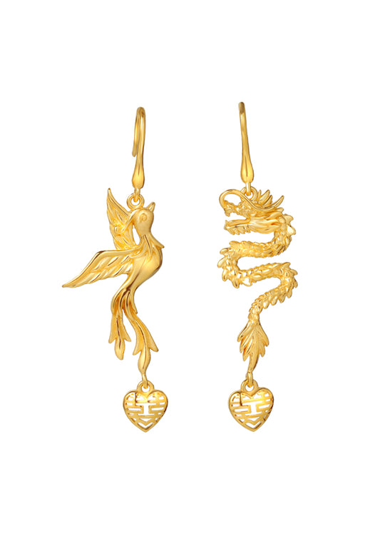 TOMEI Dragon Phoenix Earrings, Yellow Gold 916