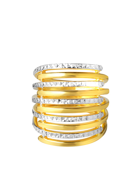TOMEI Dual-Tone Multi-Layer Ring, Yellow Gold 916