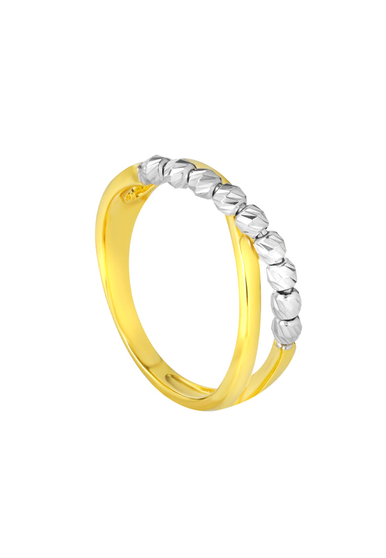 TOMEI Criss-Cross White Beads Ring, Yellow Gold 916