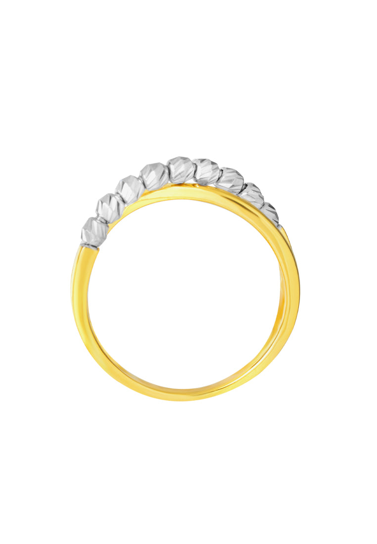 TOMEI Criss-Cross White Beads Ring, Yellow Gold 916