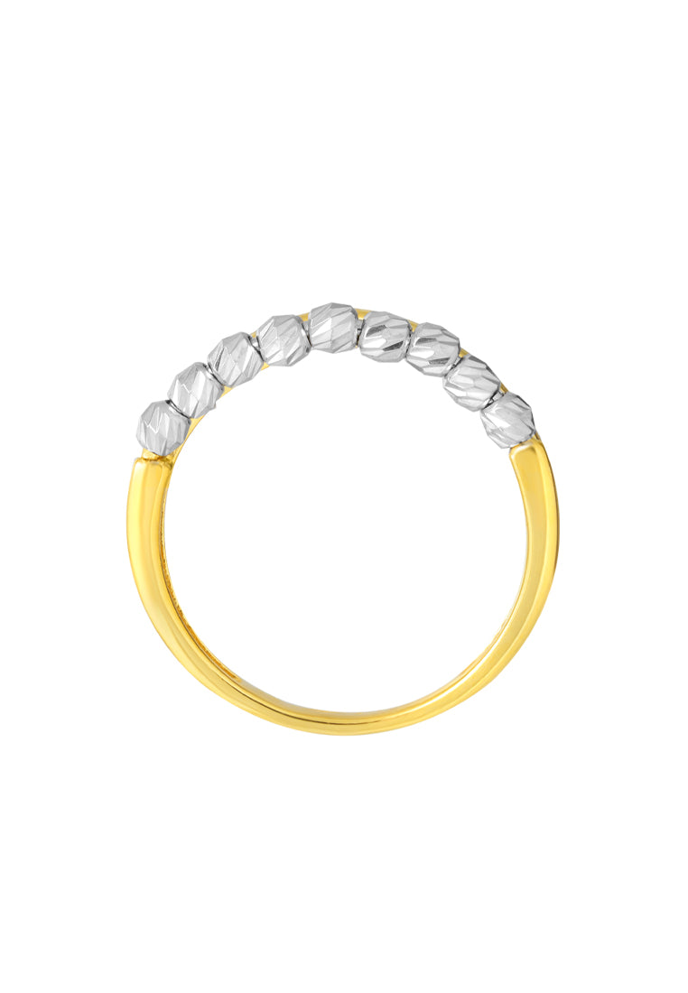 TOMEI Dual-Tone White Beads Ring, Yellow Gold 916