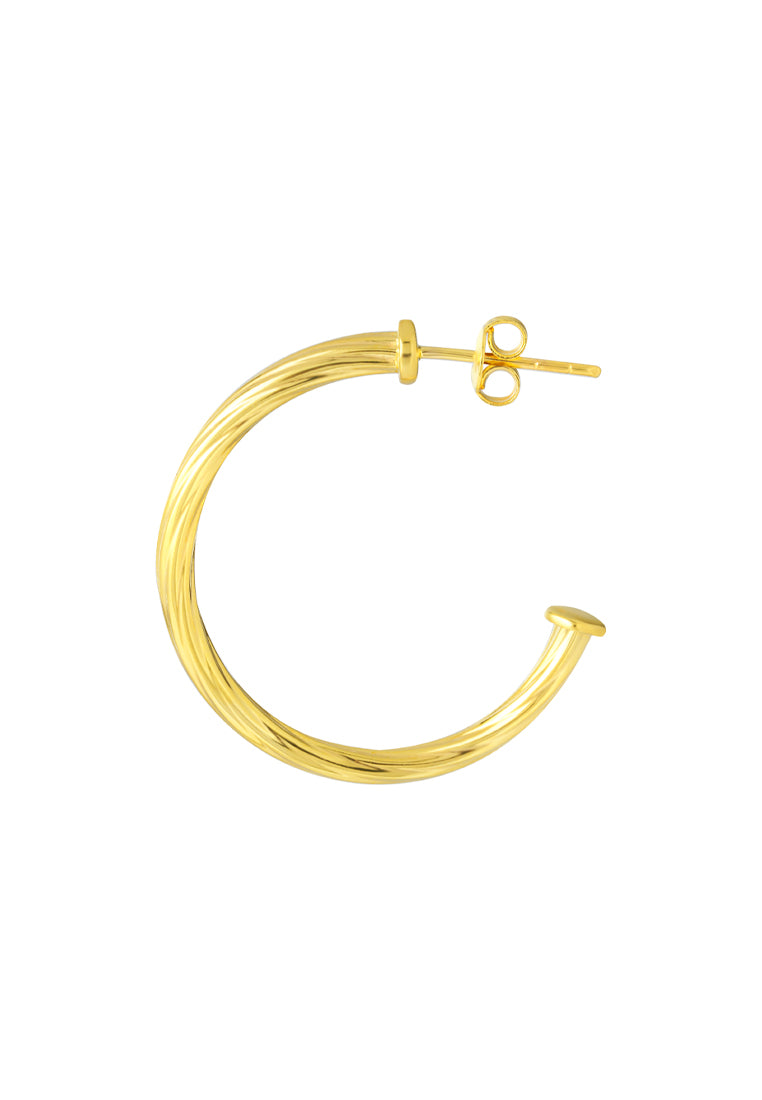 TOMEI Line Patterned C-Shape Earrings, Yellow Gold 916