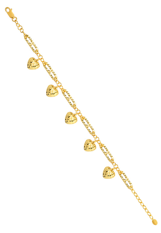 TOMEI Dangle-Hearts Bracelet, Yellow Gold 916