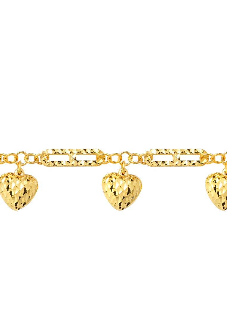 TOMEI Dangle-Hearts Bracelet, Yellow Gold 916