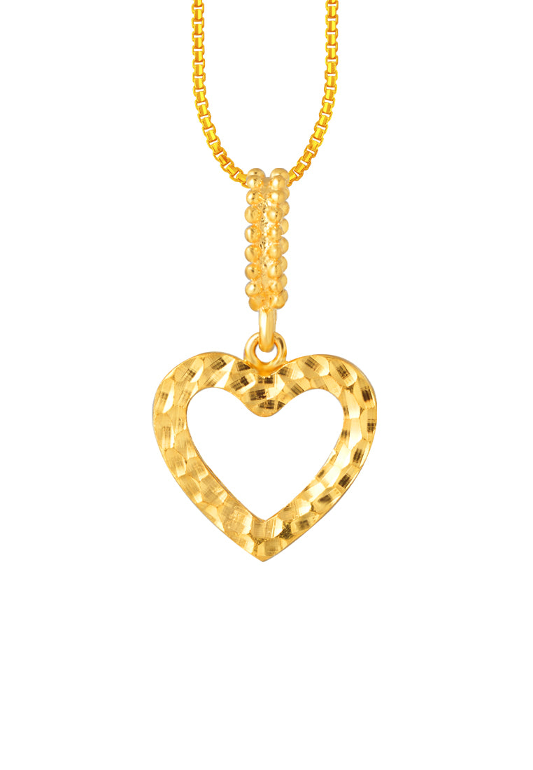 TOMEI Lasered Heart Pendant, Yellow Gold 916