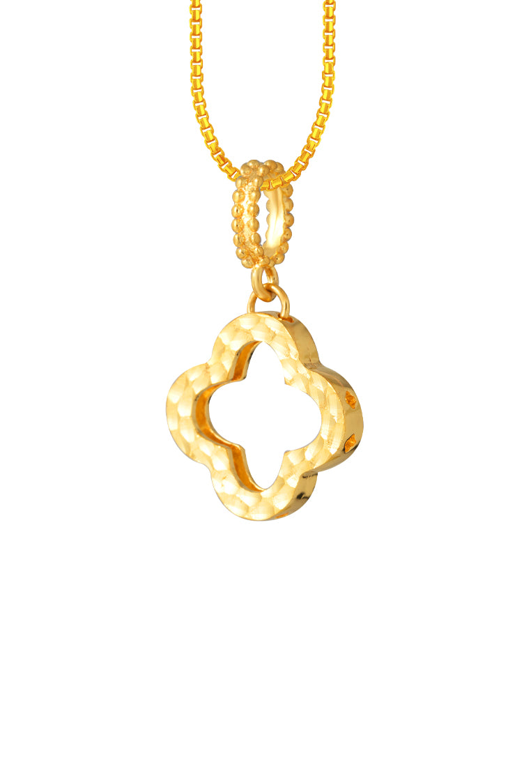 TOMEI Lasered Clover Pendant, Yellow Gold 916