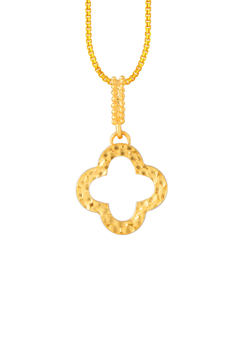 TOMEI Lasered Clover Pendant, Yellow Gold 916