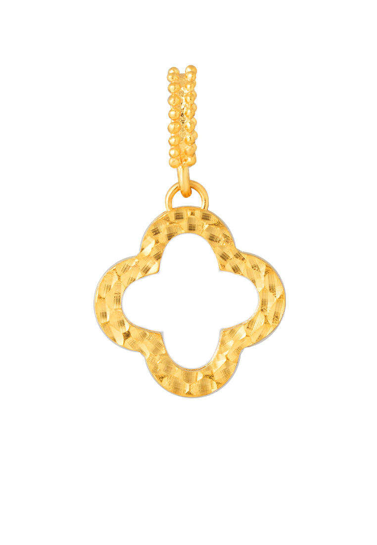 TOMEI Lasered Clover Pendant, Yellow Gold 916