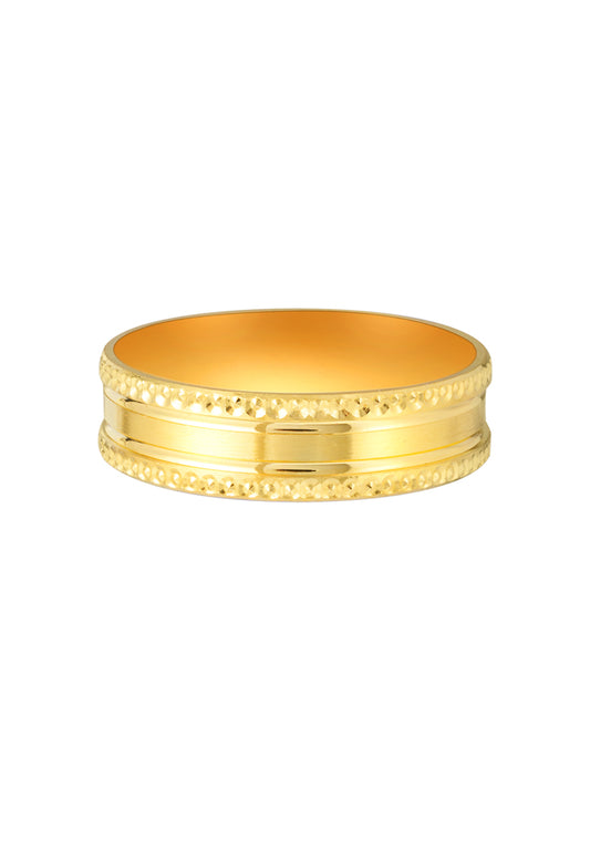 TOMEI Edge Patterned Xi De Ring, Yellow Gold 916