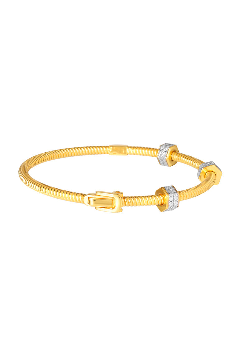 TOMEI Diamond Cut Collection Geometric Bead Bangle, Yellow Gold 916