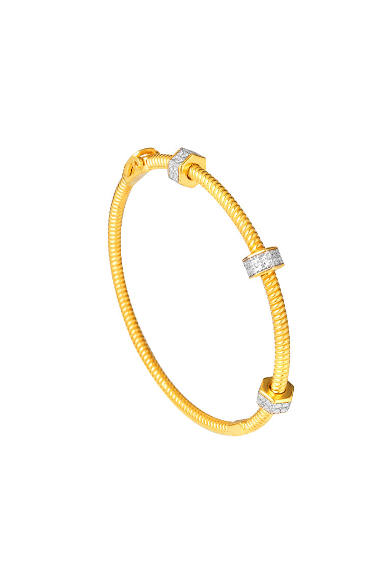 TOMEI Diamond Cut Collection Geometric Bead Bangle, Yellow Gold 916