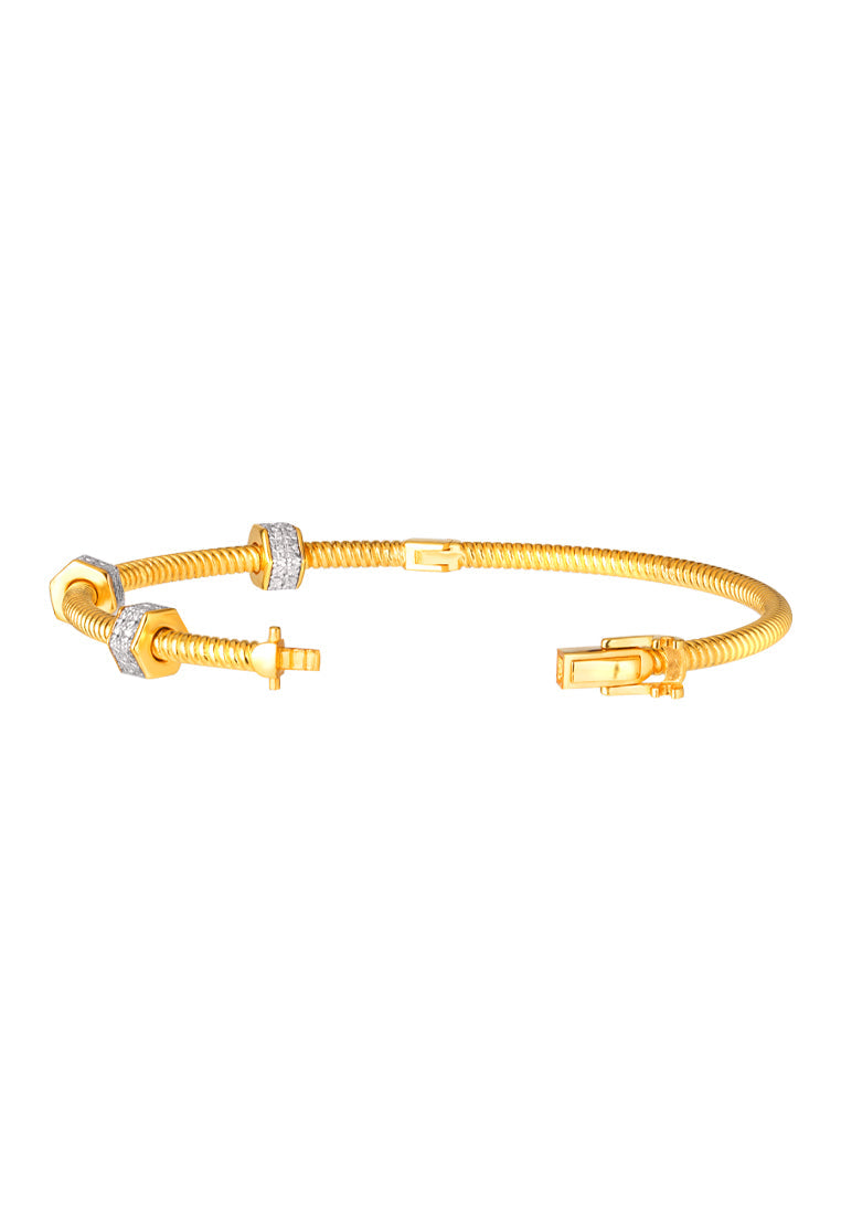 TOMEI Diamond Cut Collection Geometric Bead Bangle, Yellow Gold 916