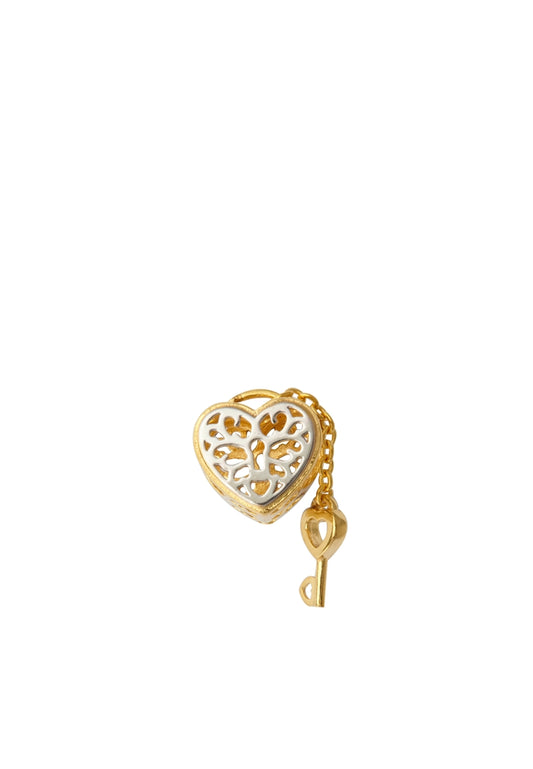 TOMEI Flaming Heart Love Lock Charm, Yellow Gold 916