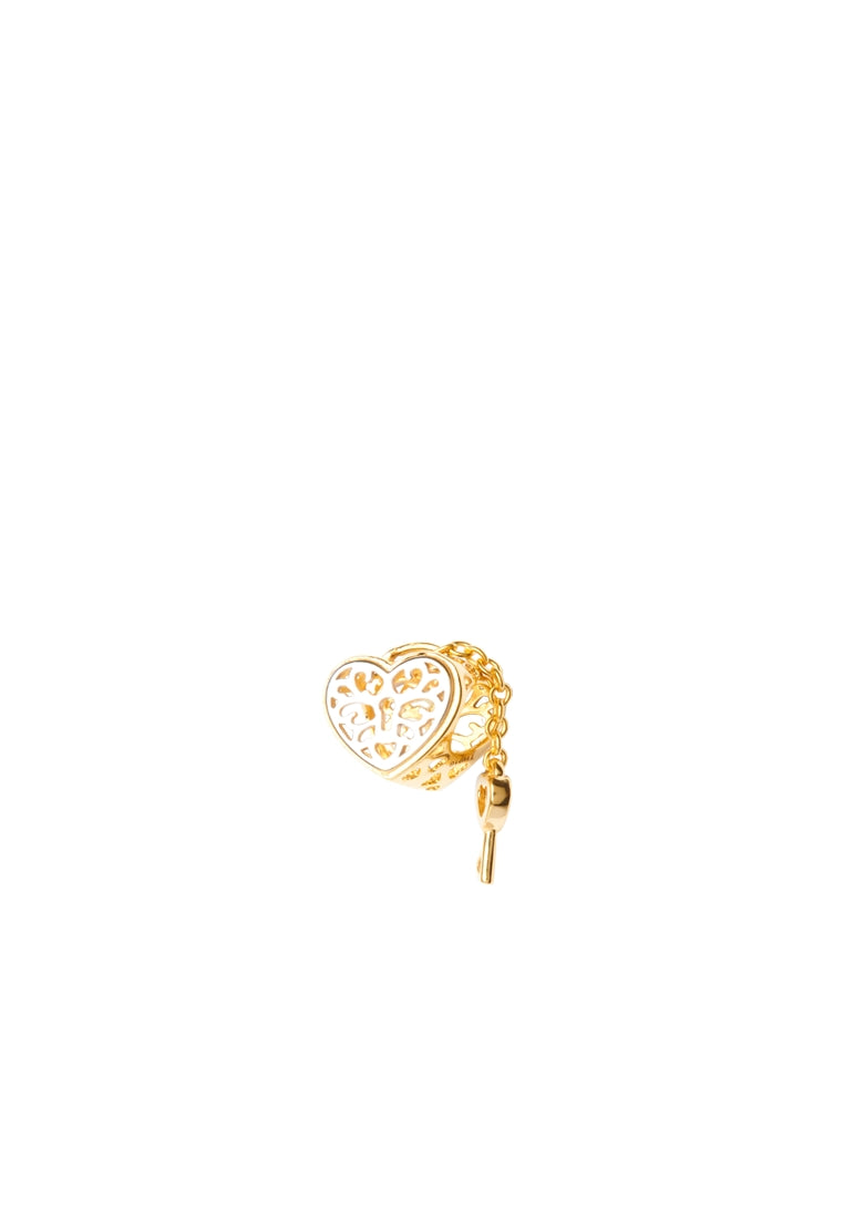 TOMEI Flaming Heart Love Lock Charm, Yellow Gold 916