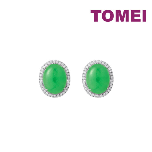 TOMEI Elliptical Jade Diamond Earrings, White Gold 750