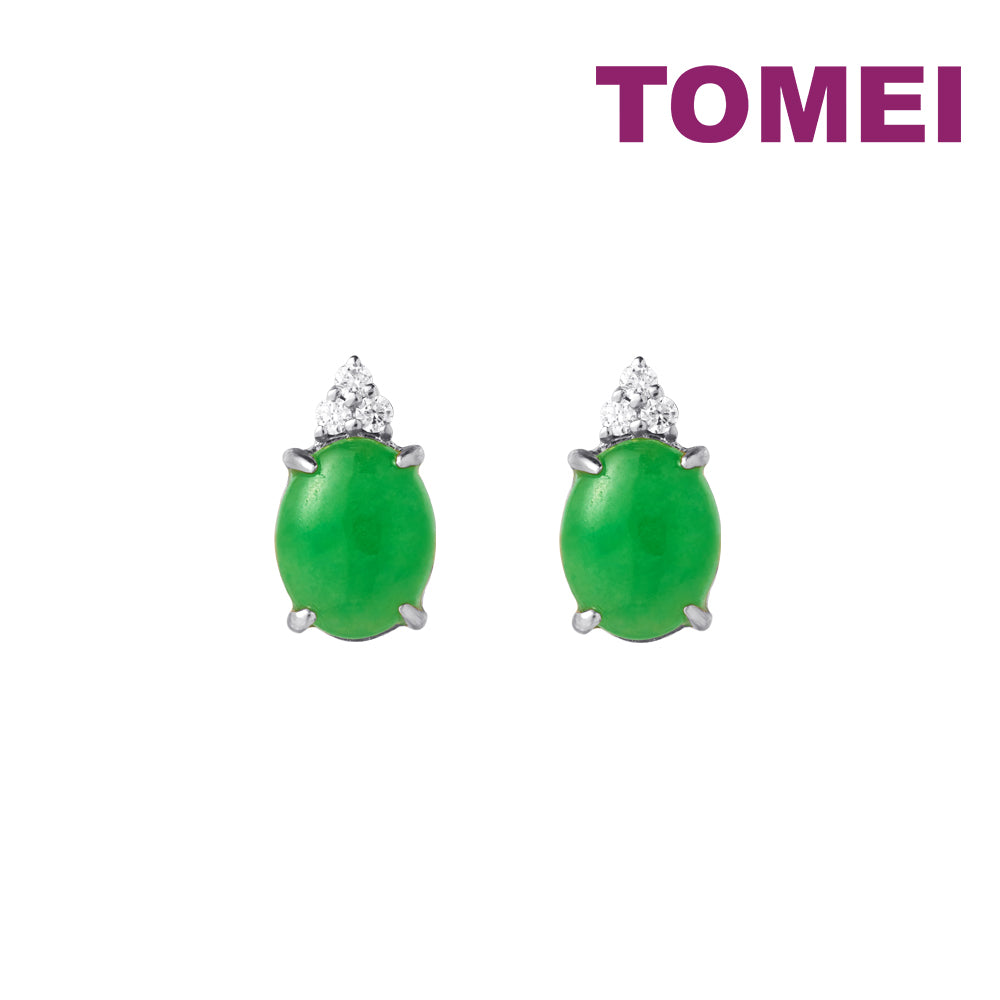 TOMEI Elliptical Jade Earrings, White/Yellow Gold 750