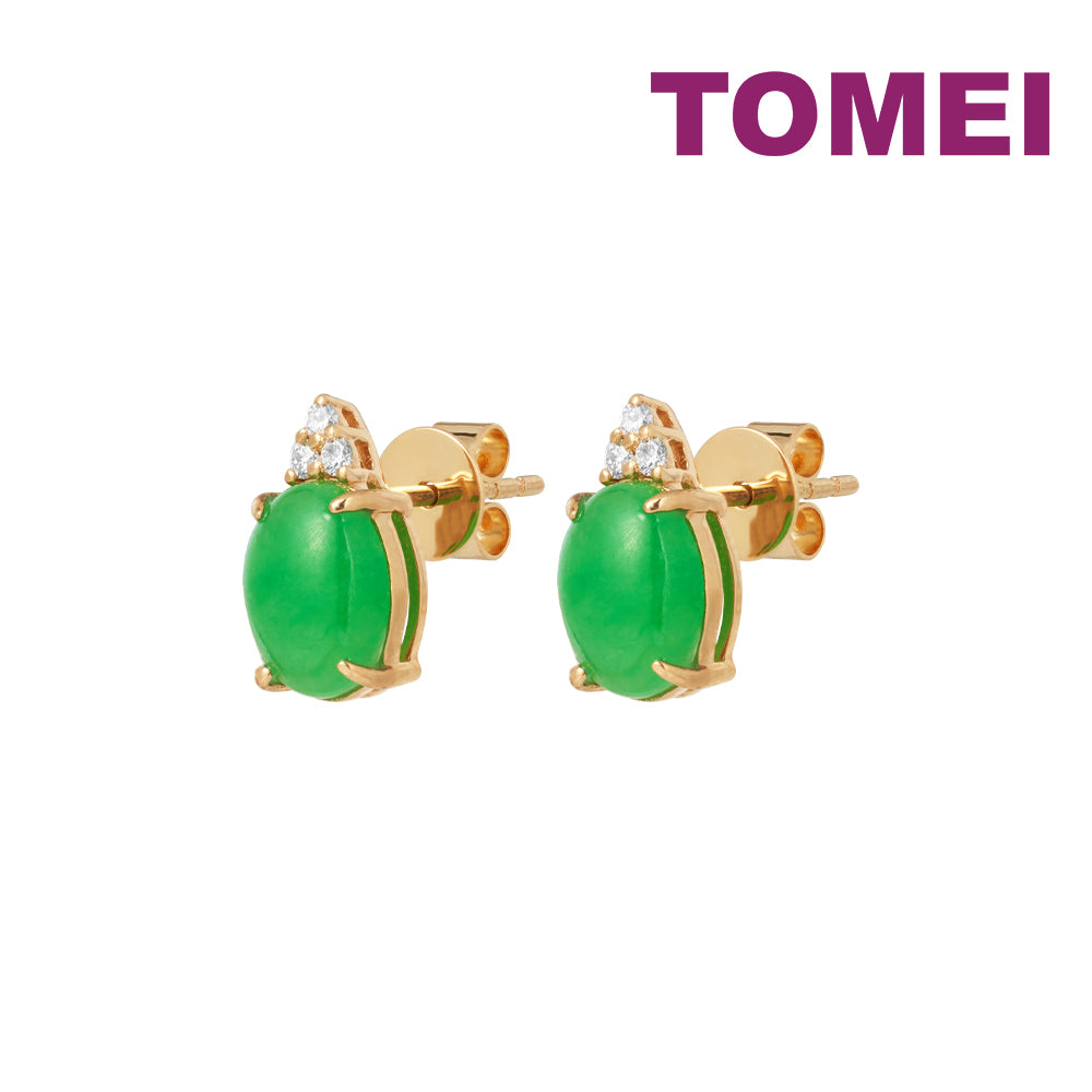 TOMEI Elliptical Jade Earrings, White/Yellow Gold 750