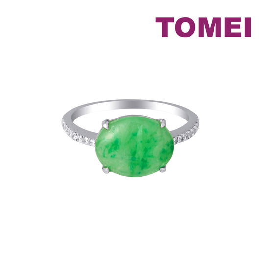 TOMEI Elliptical Jade Ring, White Gold 750