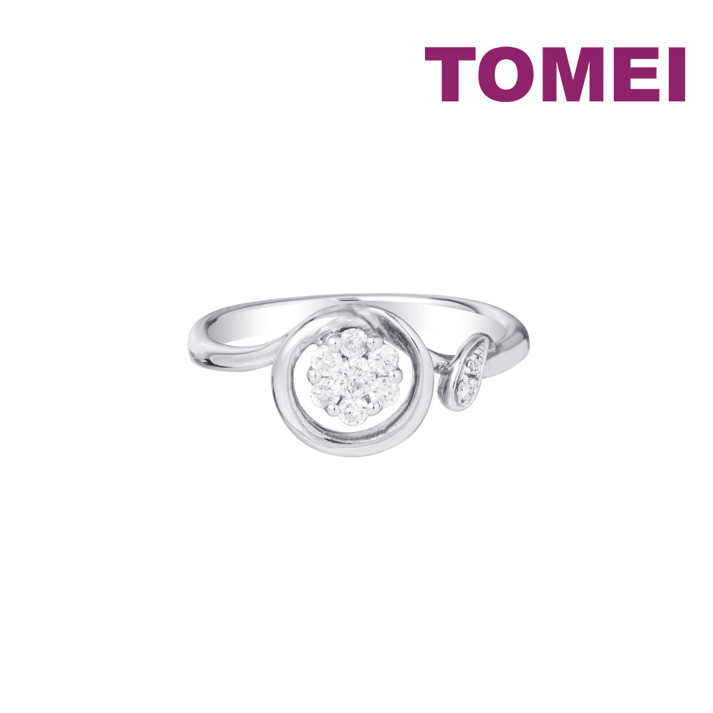 TOMEI Minimalist Blossom Diamond Ring, White Gold 375
