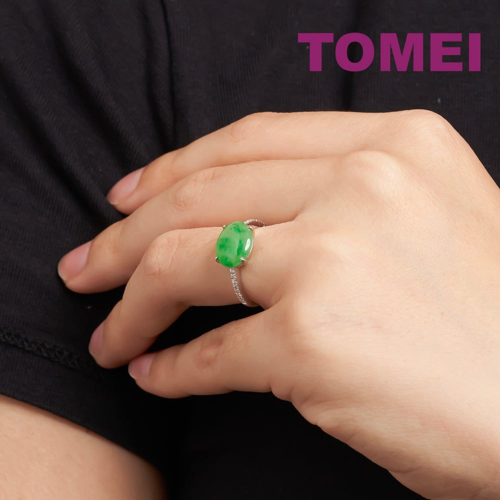 TOMEI Elliptical Jade Ring, White Gold 750