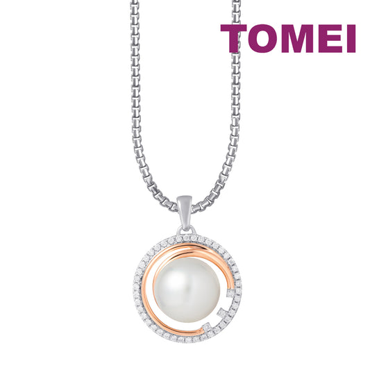 TOMEI Pearl-fection Round Pendant, White+Rose Gold 750