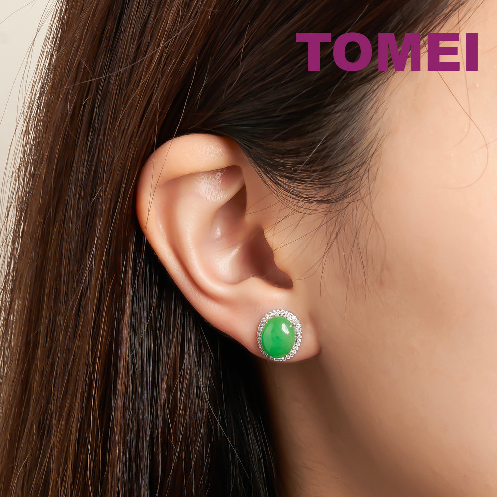 TOMEI Elliptical Jade Diamond Earrings, White Gold 750