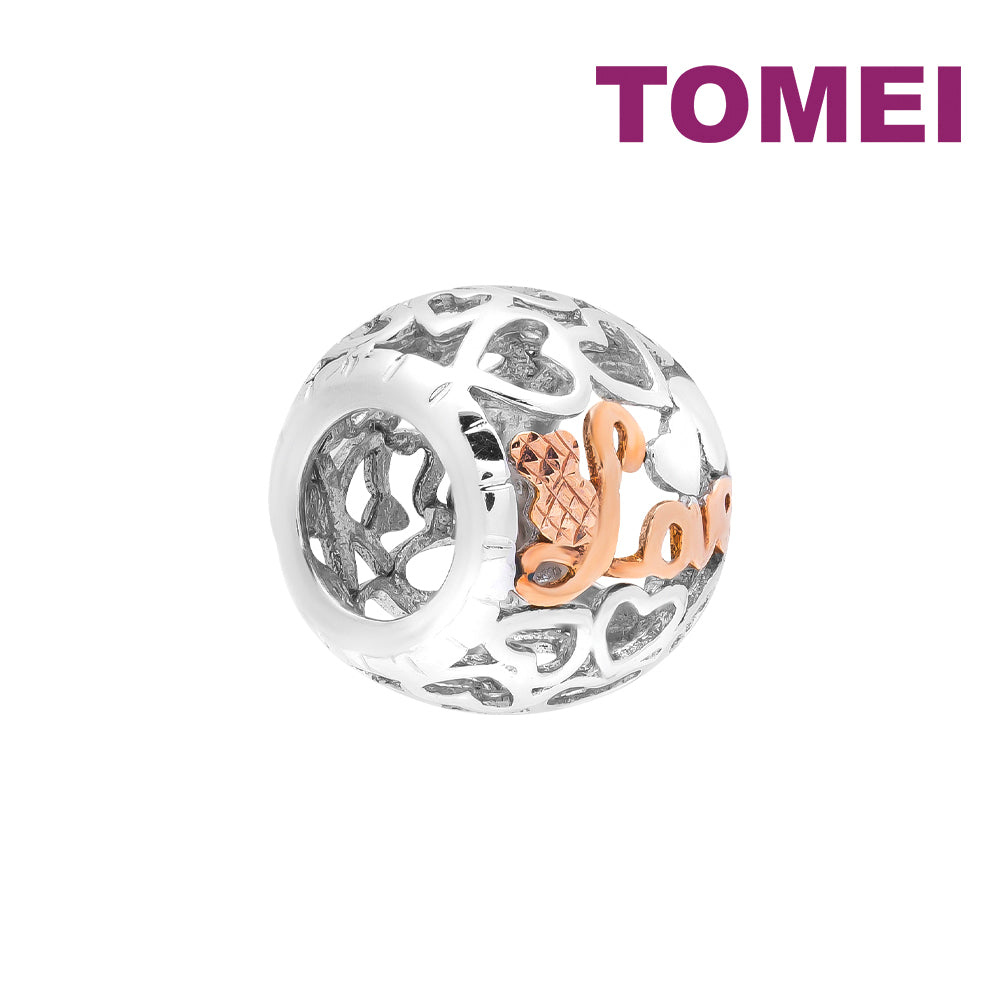 TOMEI Printed Love Charm, White+Rose Gold 585