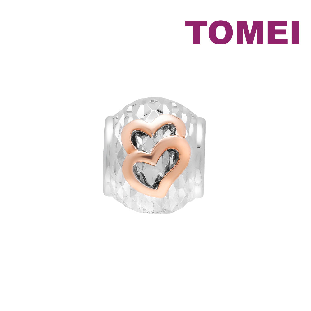 TOMEI Dual-Tone Heart Charm, White+Rose Gold 585