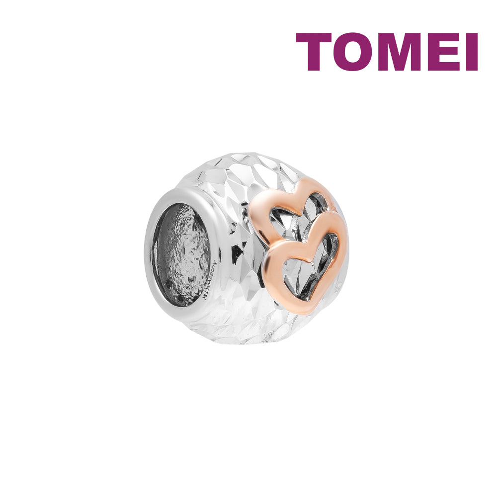 TOMEI Dual-Tone Heart Charm, White+Rose Gold 585