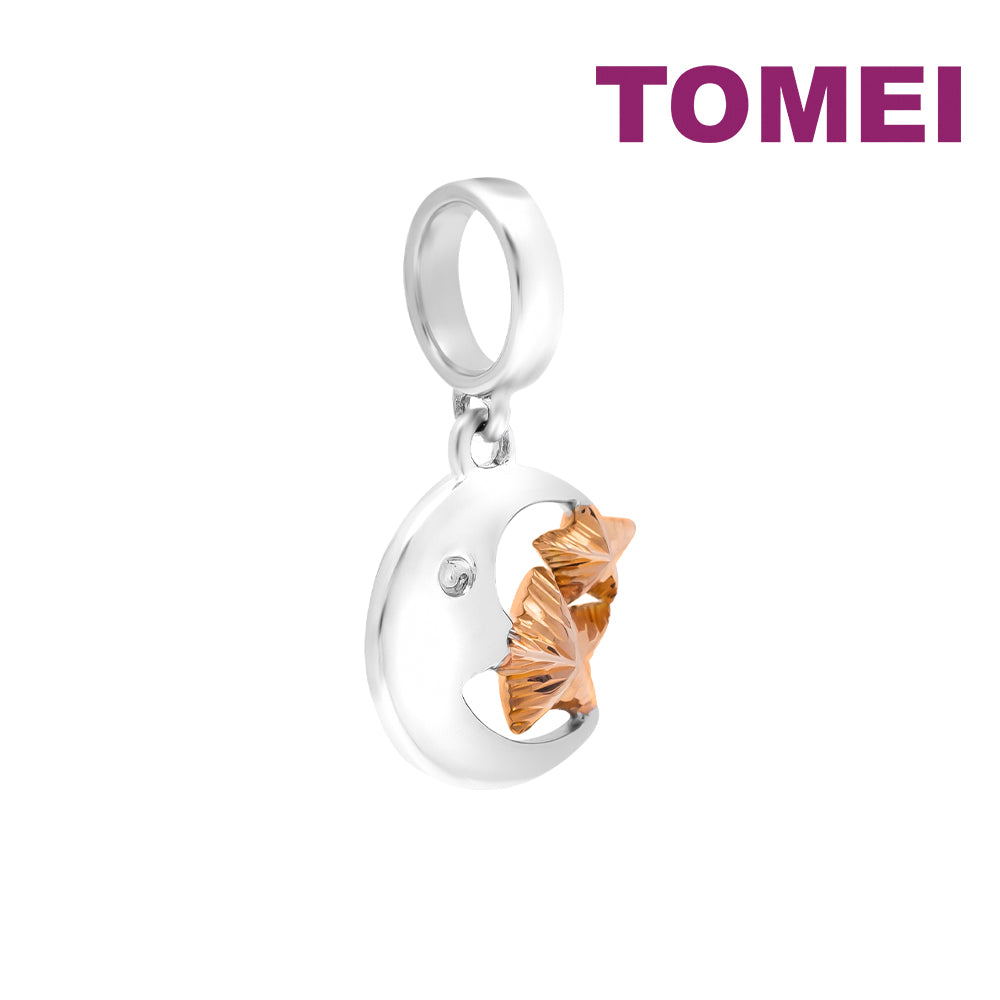 TOMEI Kissing Moon & Stars Charm, White+Rose Gold 585