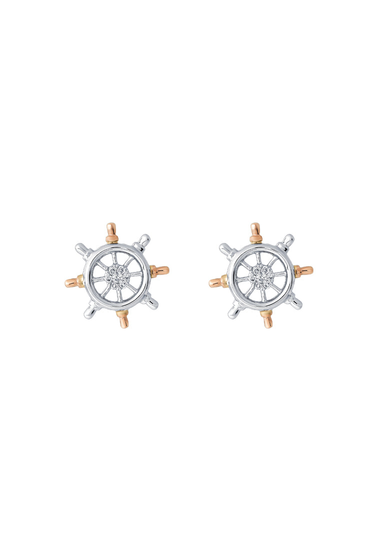 TOMEI Anchor Earrings, White+Rose Gold 375