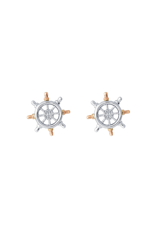 TOMEI Anchor Earrings, White+Rose Gold 375