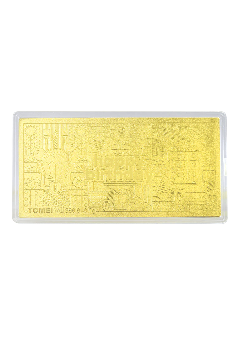 TOMEI Happy Birthday Gold Foil 0.5G, Yellow Gold 9999