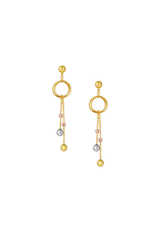 TOMEI Lusso Italia Tri-Tone Dangling Beads Earrings, Yellow Gold 916