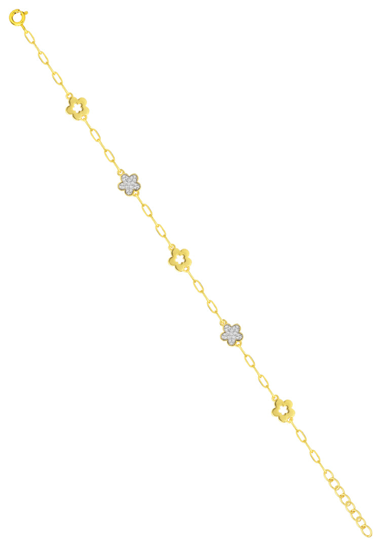 TOMEI Dual-Tone Sweet Flower Bracelet, Yellow Gold 916