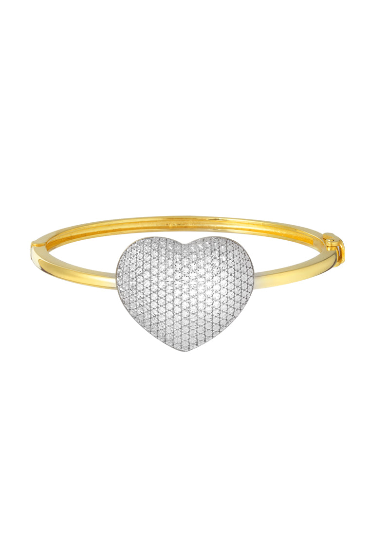 TOMEI Diamond Cut Collection Heart Bangle, Yellow Gold 916