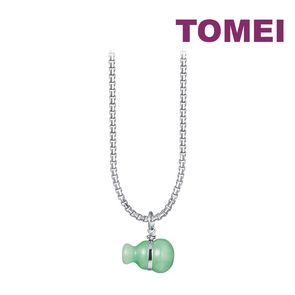 TOMEI Lucky Gourd Jade Pendant, White Gold 750