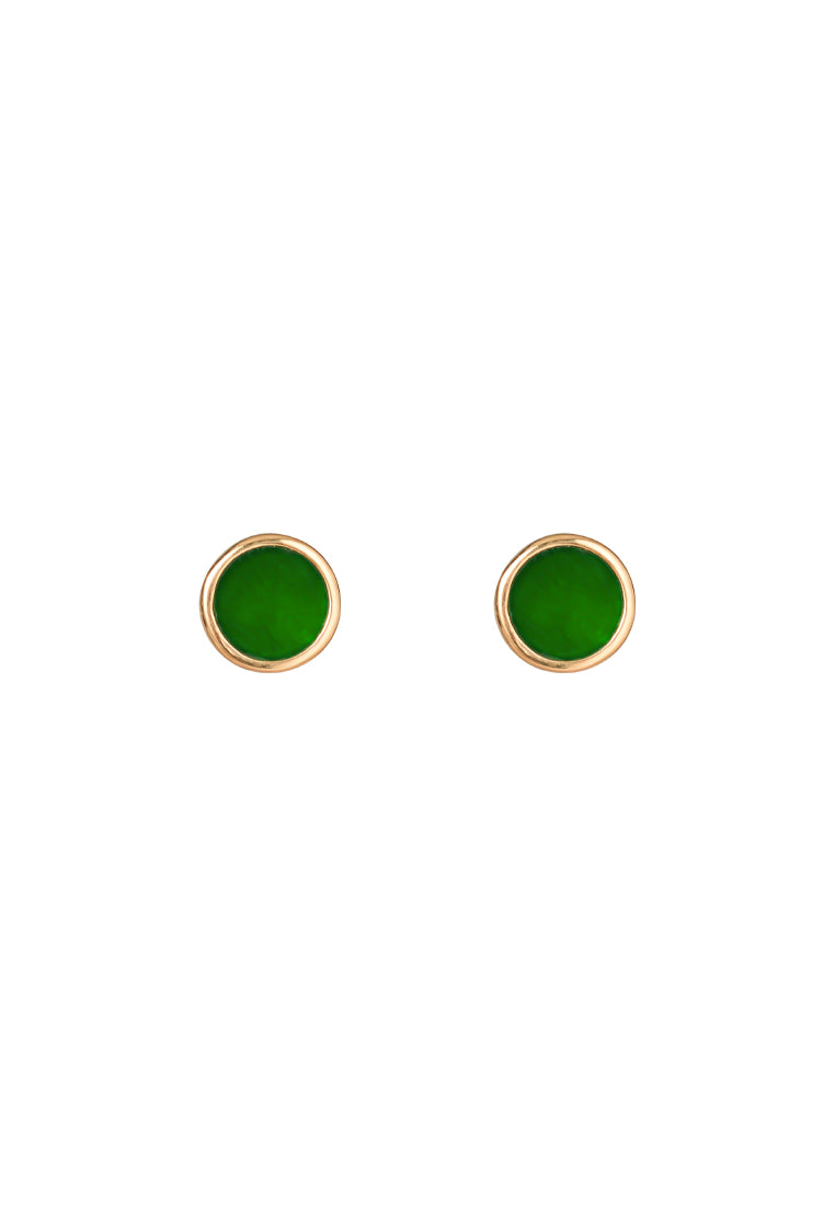 TOMEI Flat Jade Earrings, Yellow Gold 750