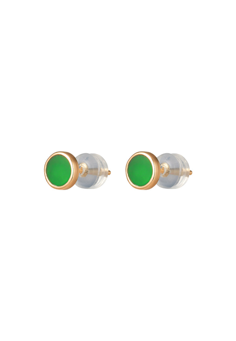 TOMEI Flat Jade Earrings, Yellow Gold 750