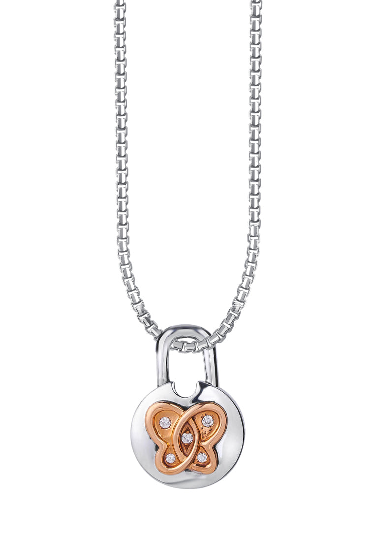 TOMEI Love Lock Collection Butterfly Pendant, White+Rose Gold 750